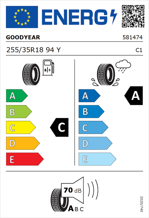 Tyre Label for Goodyear Eagle F1 Asymmetric 6 255/35R18 94Y