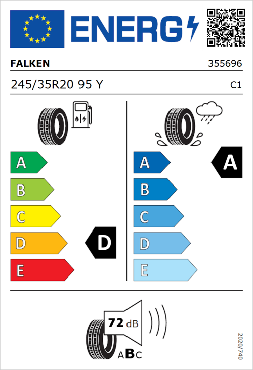 Tyre Label for Falken Azenis RS820 245/35R20 95Y